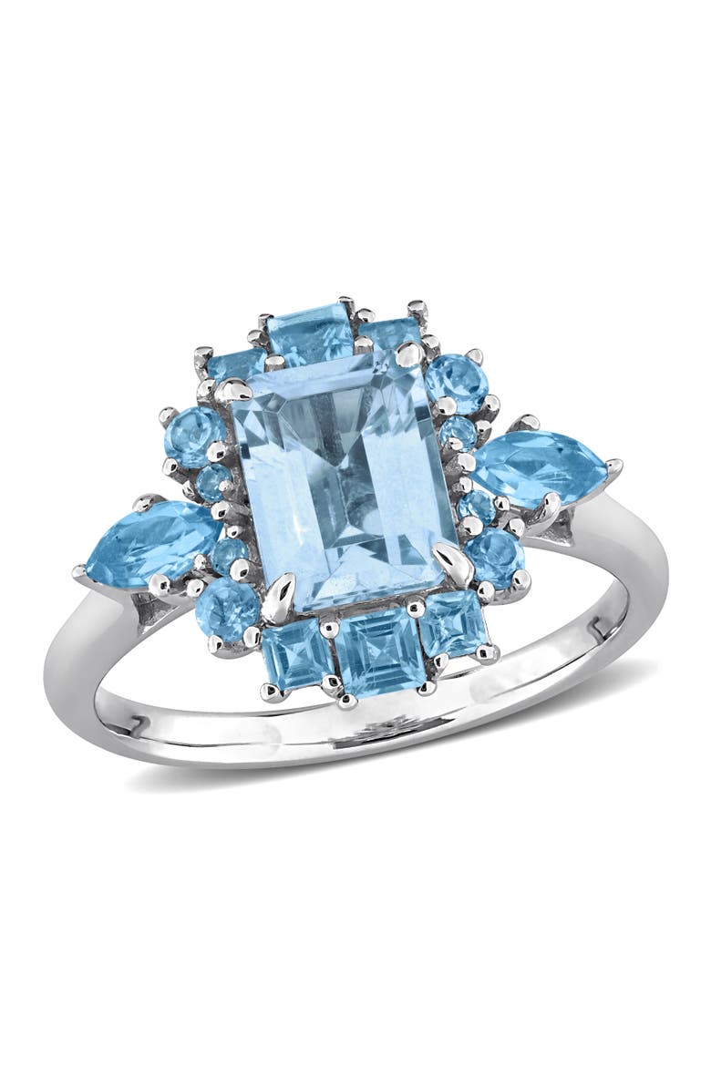 Blue Topaz Cluster Halo Ring 14k, Main, color, Topaz