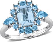 Julianna B. Blue Topaz Cluster Halo Ring 14k