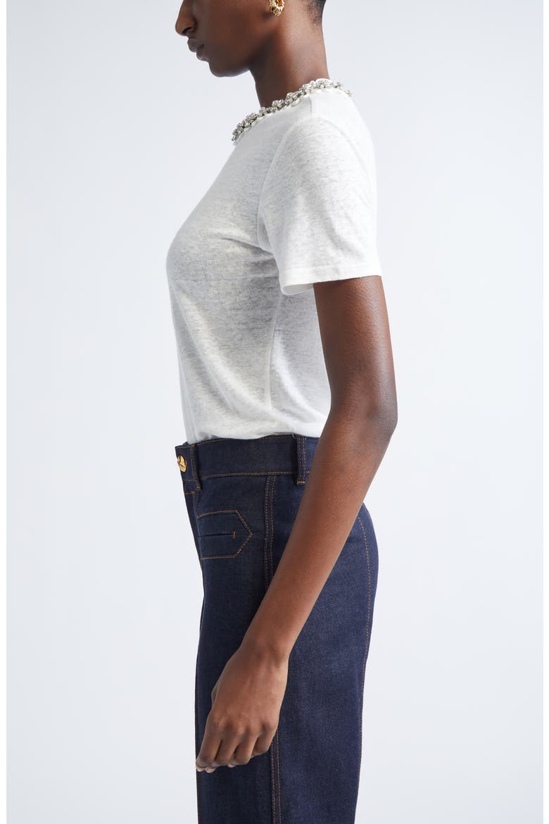 Crystal Embellished Linen T-Shirt, Alternate, color, IVORY