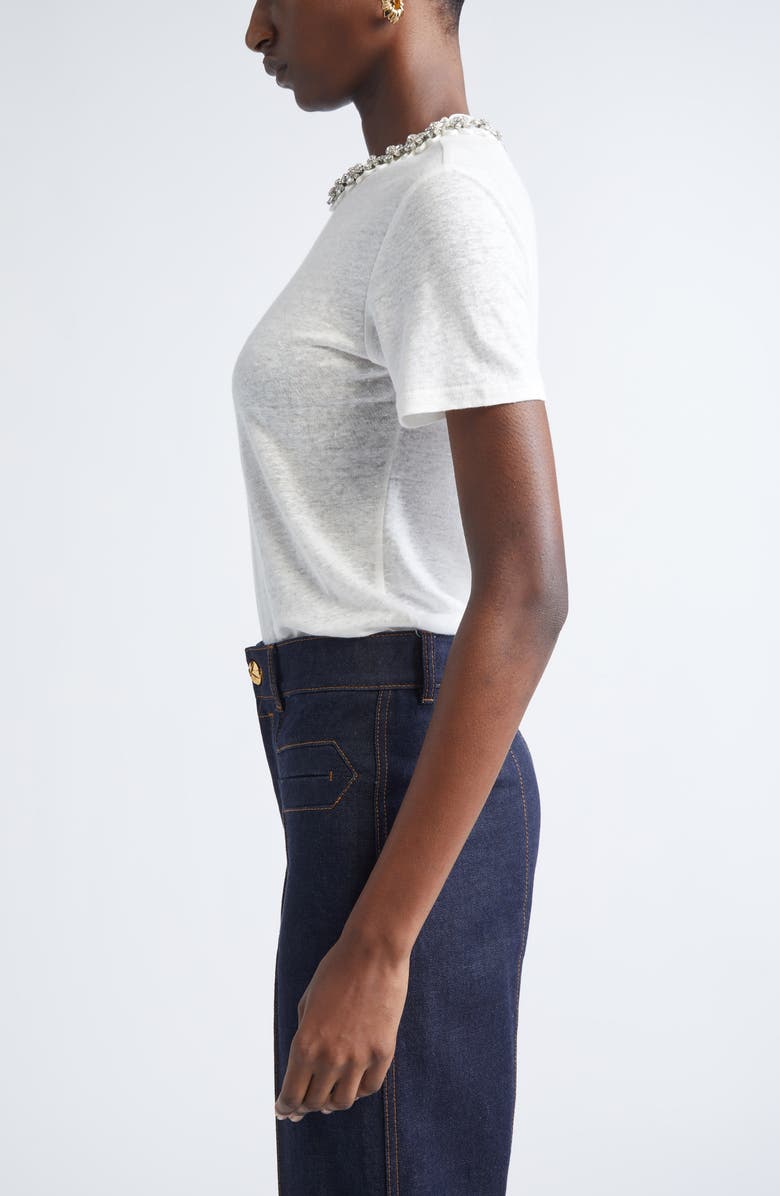 Zimmermann Crystal Embellished Linen T-Shirt, Alternate, color, Ivory
