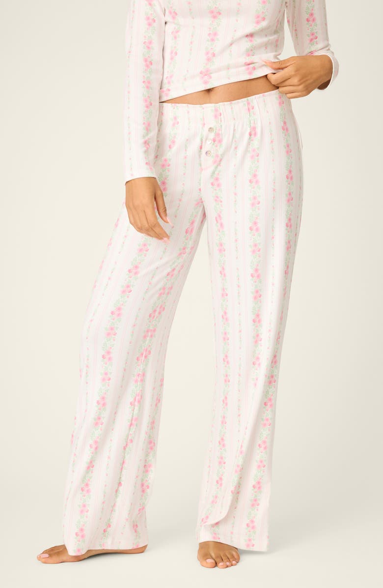 PJ Salvage Roses Are Pink Double Brushed Pointelle Pajama Pants, Main, color, Ivory