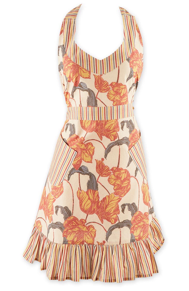 Design Imports Retro Tulips Cotton Apron, Main, color, Orange