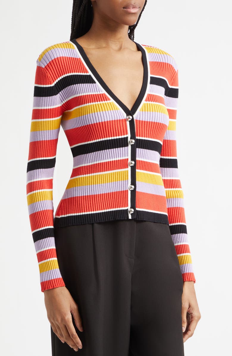Toccin Greta Stripe Ribbed Button Front Cardigan, Alternate, color, 