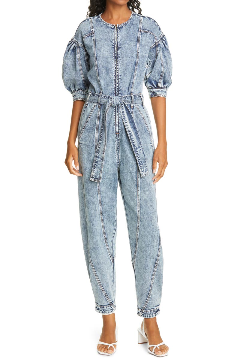 Ulla Johnson Sabra Acid Wash Stretch Cotton Denim Jumpsuit, Main, color,