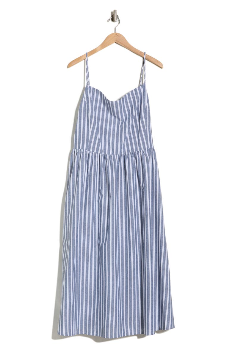 Stripe Fit & Flare Midi Dress, Alternate, color, DENIM