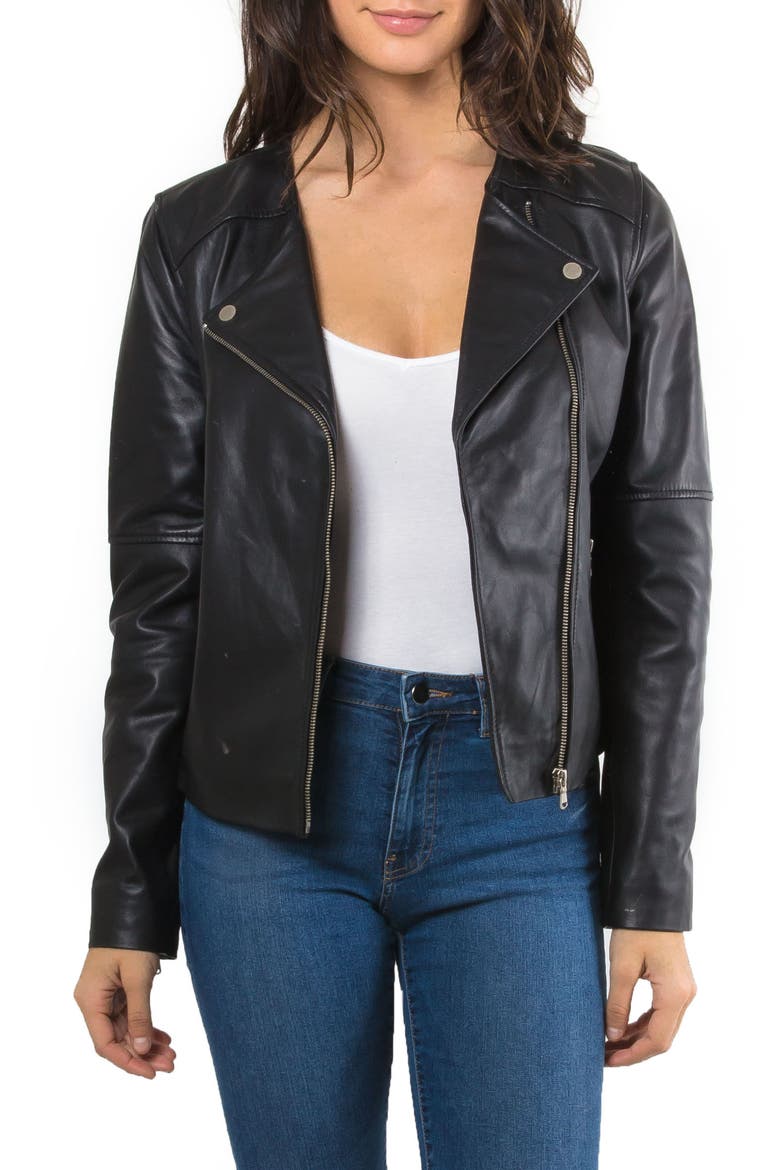 Leather Biker Jacket, Main, color, BLACK