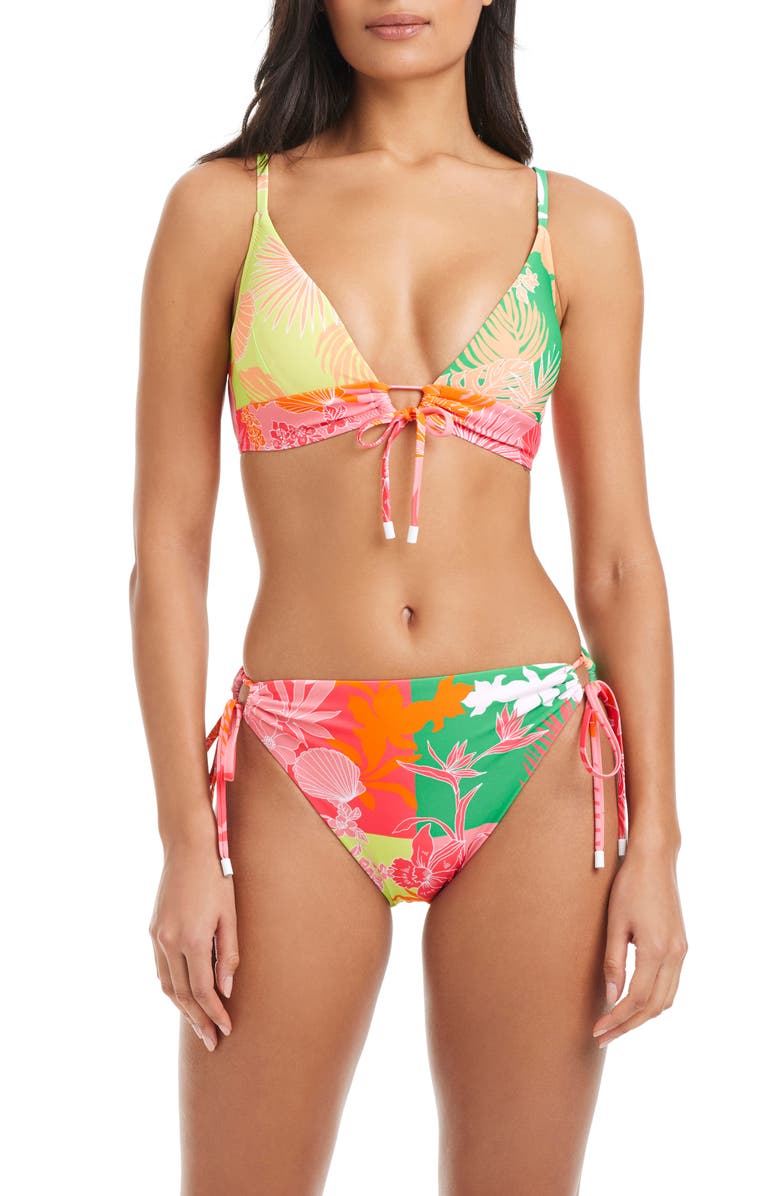 Sanctuary Tie Front Bikini Top, Alternate, color, Green/ Pink Multi