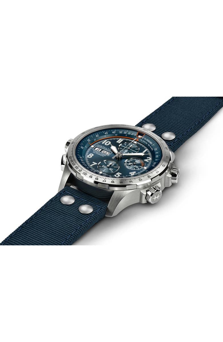 Hamilton Khaki Aviation X-Wind Auto Chronograph Textile Strap Watch, 45mm, Alternate, color, Blue