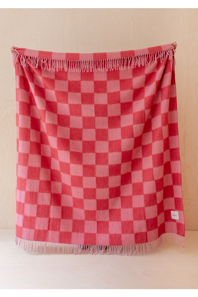 Recycled Wool Checkered Throw Blanket, Alternate, color, Pink & Red Checkerboard