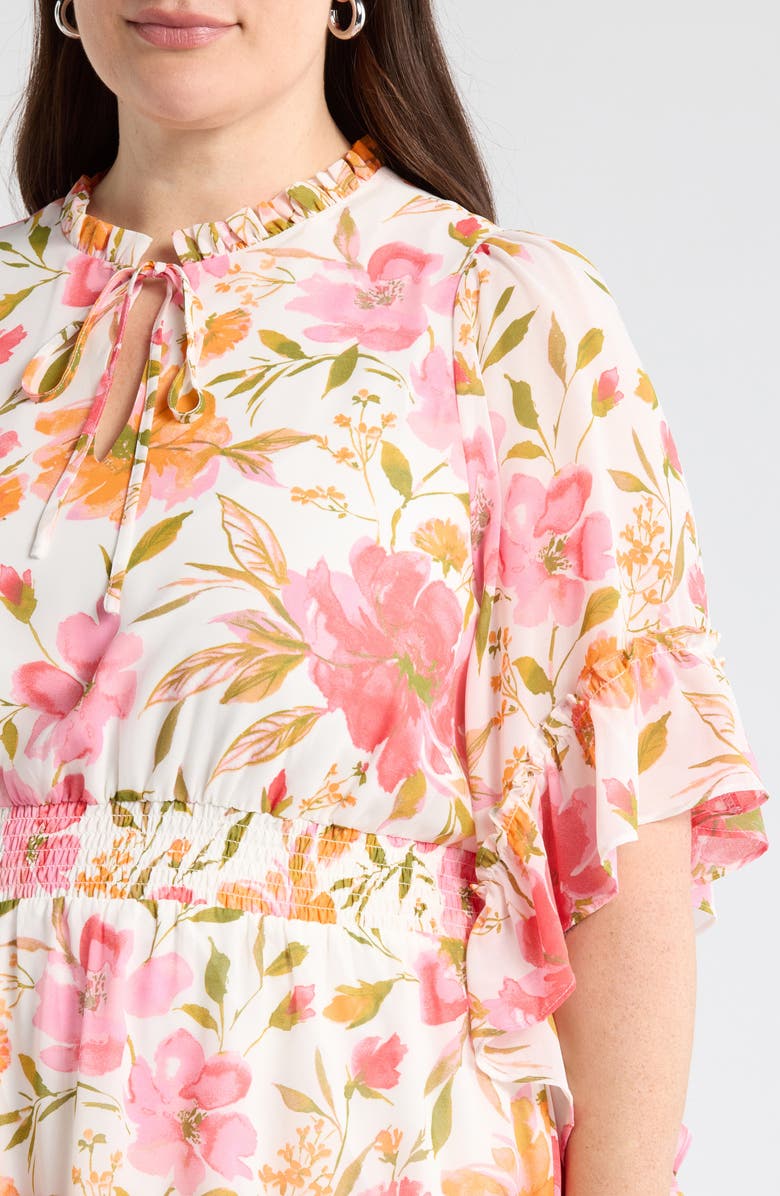 SUGARLIPS Maldonado Floral Ruffle Trim Dress, Alternate, color, White-Pink-Multi