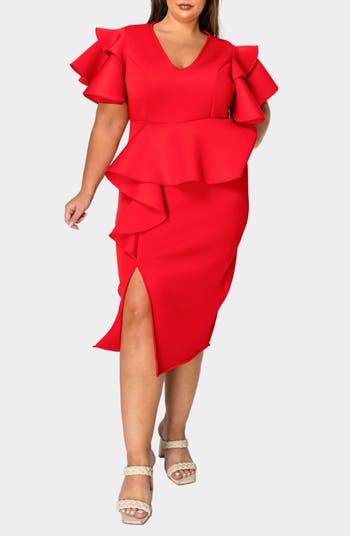 LE'RURE Wavy neck peplum dress - メルカリ