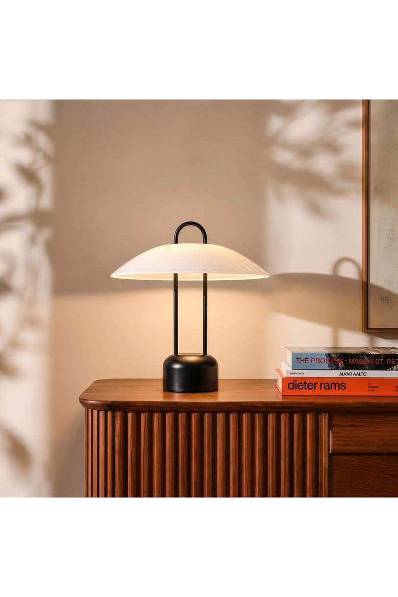 Rumi 12" LED Table Lamp with Frosted Glass Shade, In-Line Dimmer and Weighted Base, Alternate, color, Black and White