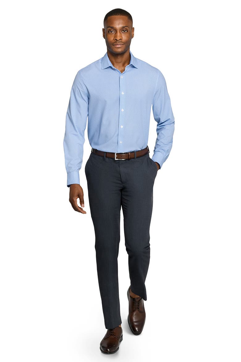Regular Fit Tile Print Performance Dress Shirt, Alternate, color, WHITE/ BLUE