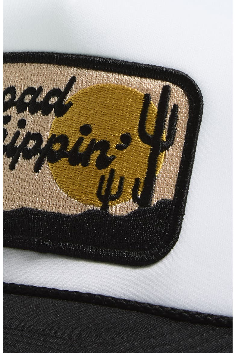 Road Trippin' Patch Snapback Trucker Hat, Alternate, color, BLACK/ WHITE