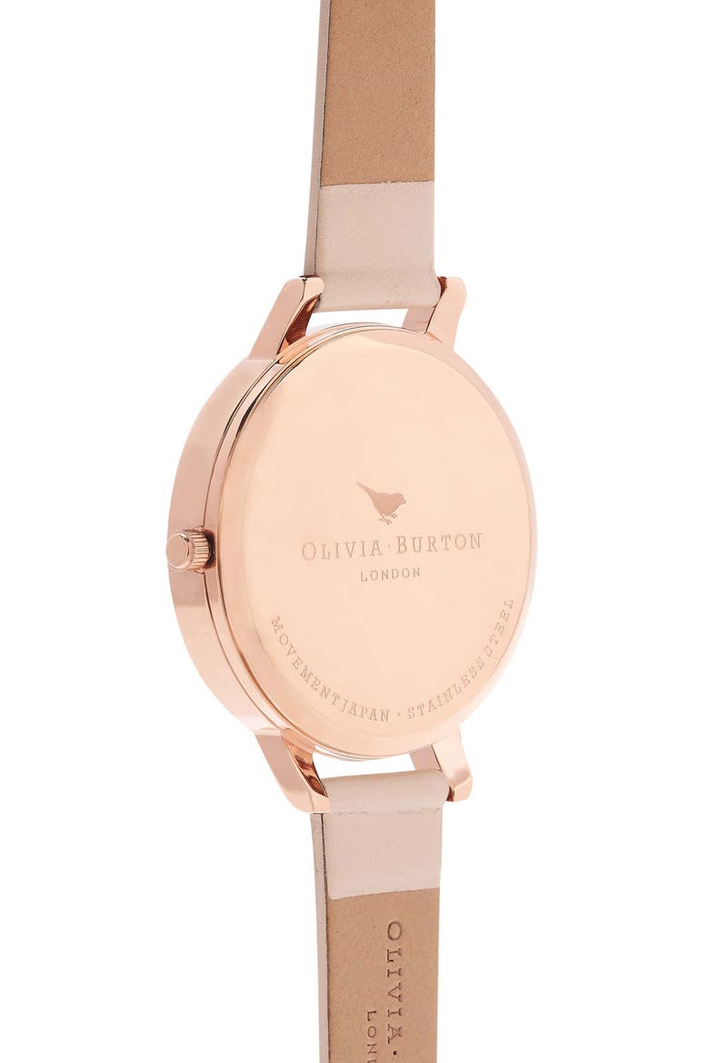 Big Dial Leather Strap Watch, 38mm, Alternate, color, PEACH/ WHITE/ ROSE/ SILVER