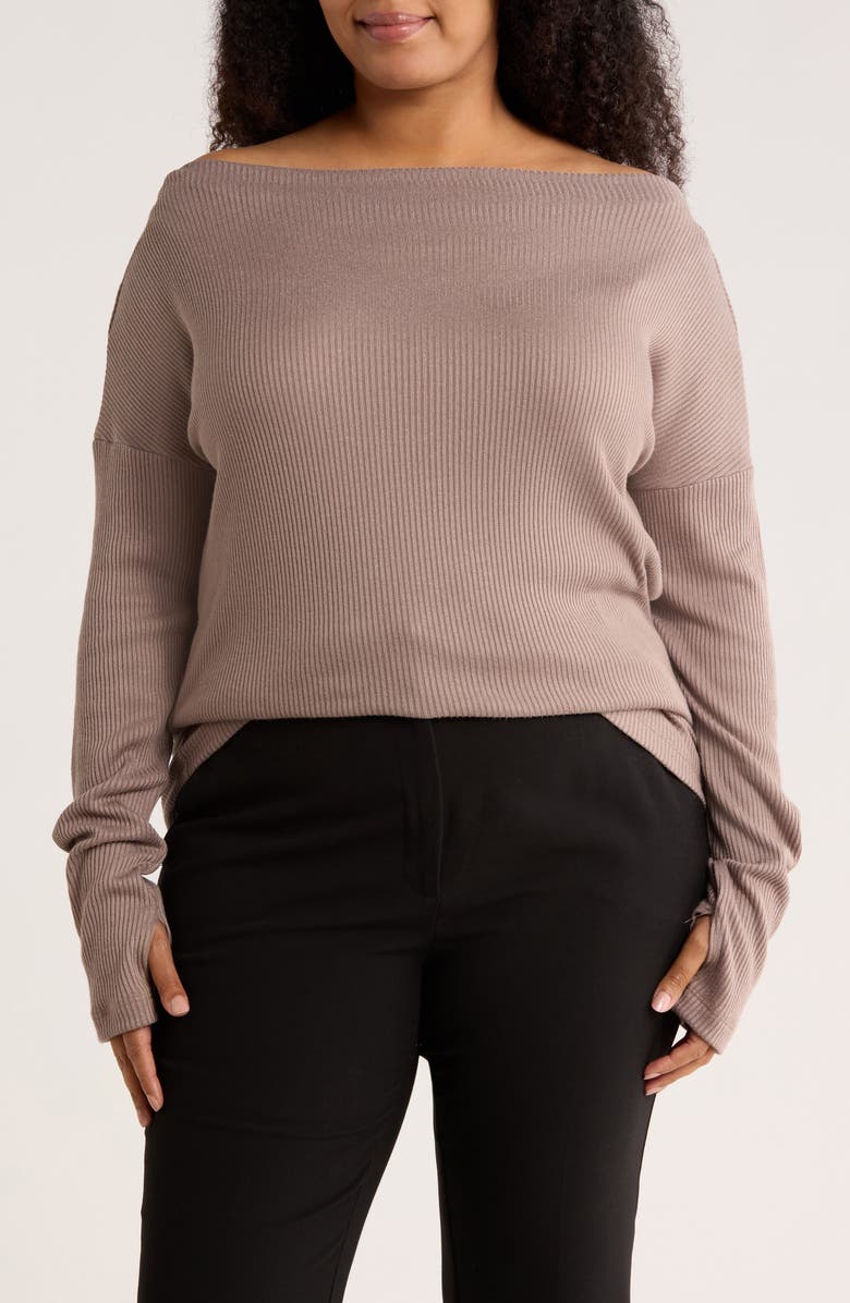 Renee C Off the Shoulder Rib Knit Long Sleeve Top, Main, color, Mocha