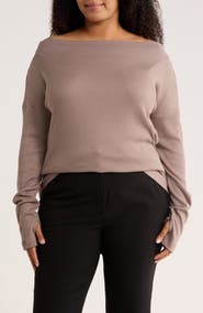 Renee C Off the Shoulder Rib Knit Long Sleeve Top