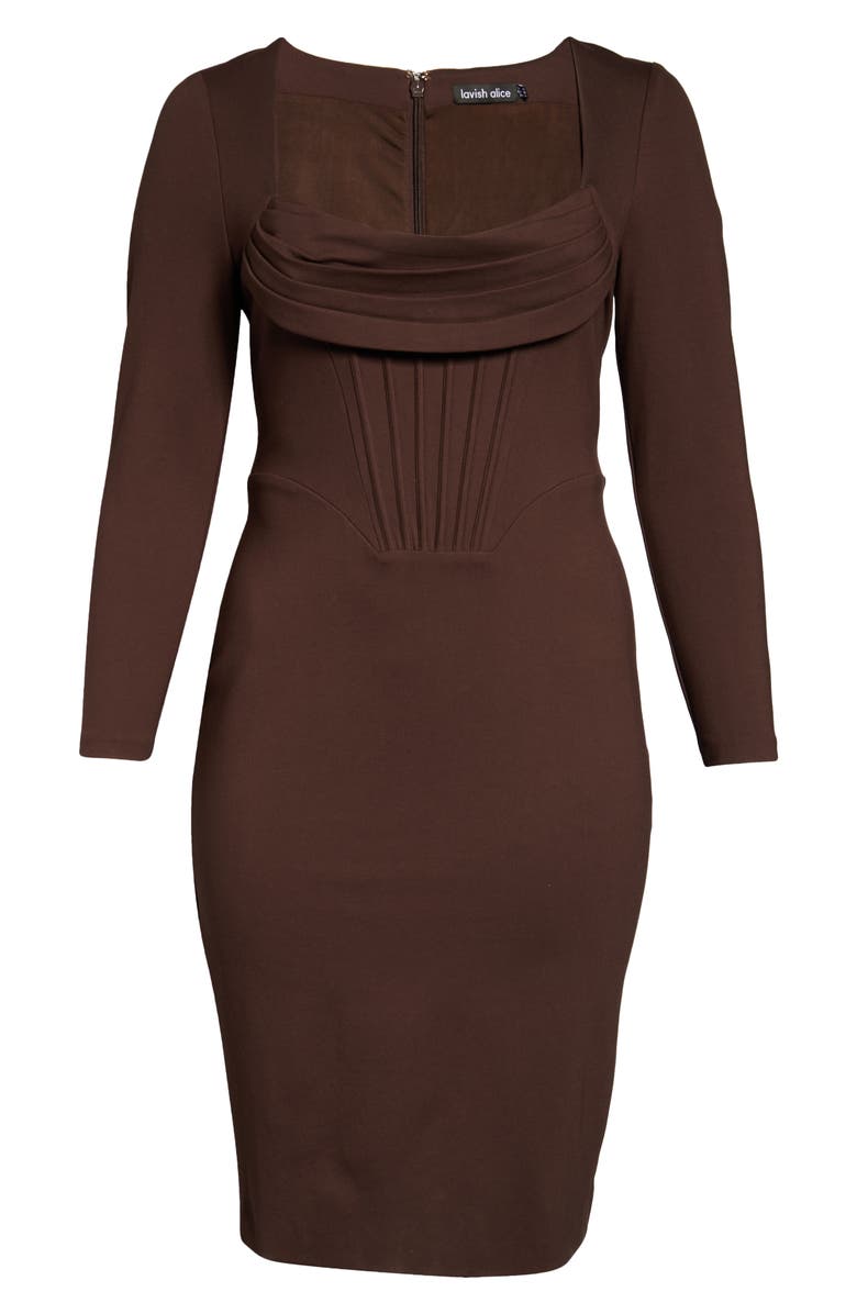 Lavish Alice Cowl Neck Corset Long Sleeve Ponte Midi Dress, Alternate, color, 