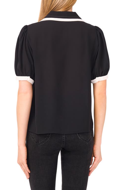 Cece Contrast Trim Georgette Top In Black