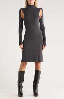 Helmut Lang Mock Neck Long Sleeve Cutout Dress