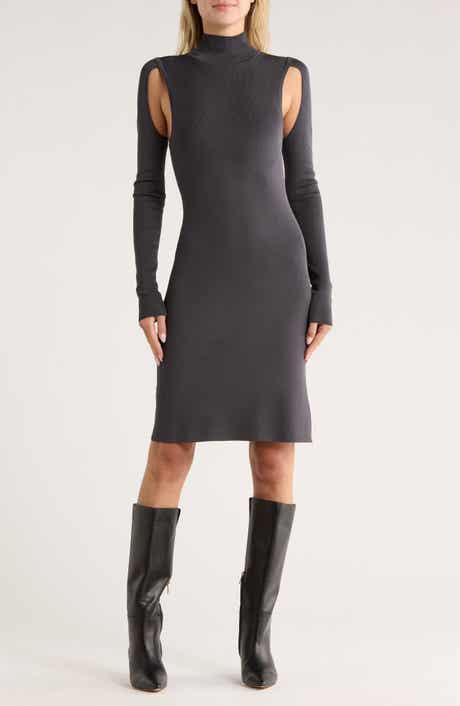 Helmut Lang Mock Neck Long Sleeve Cutout Dress