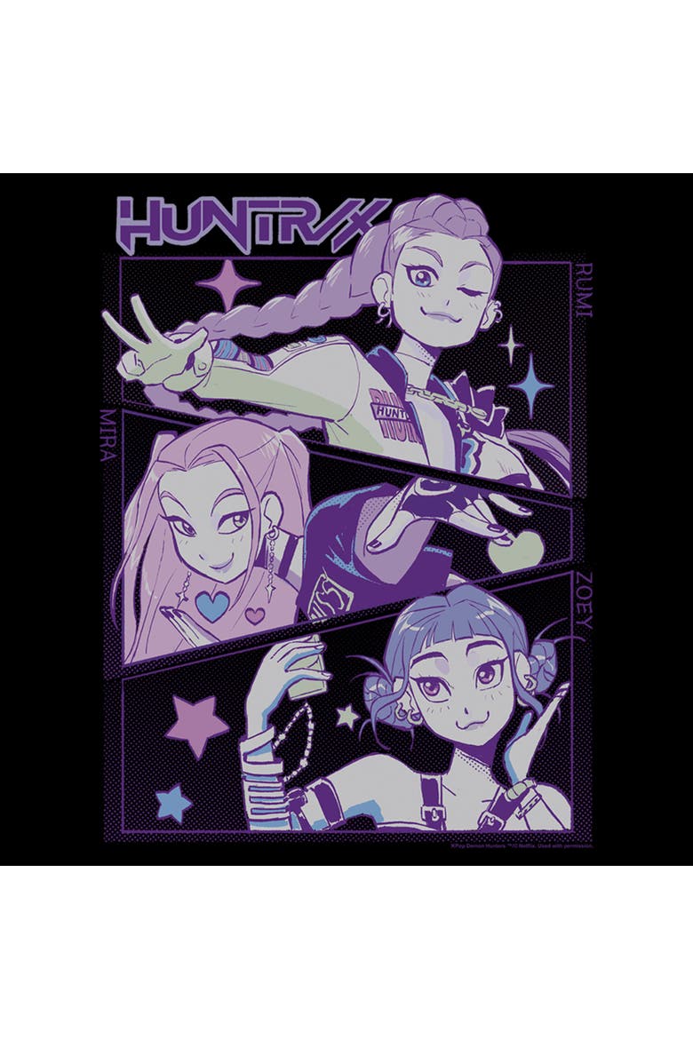 Womens KPop Demon Hunters Huntrix Group Panels T Shirt, Alternate, color, Black