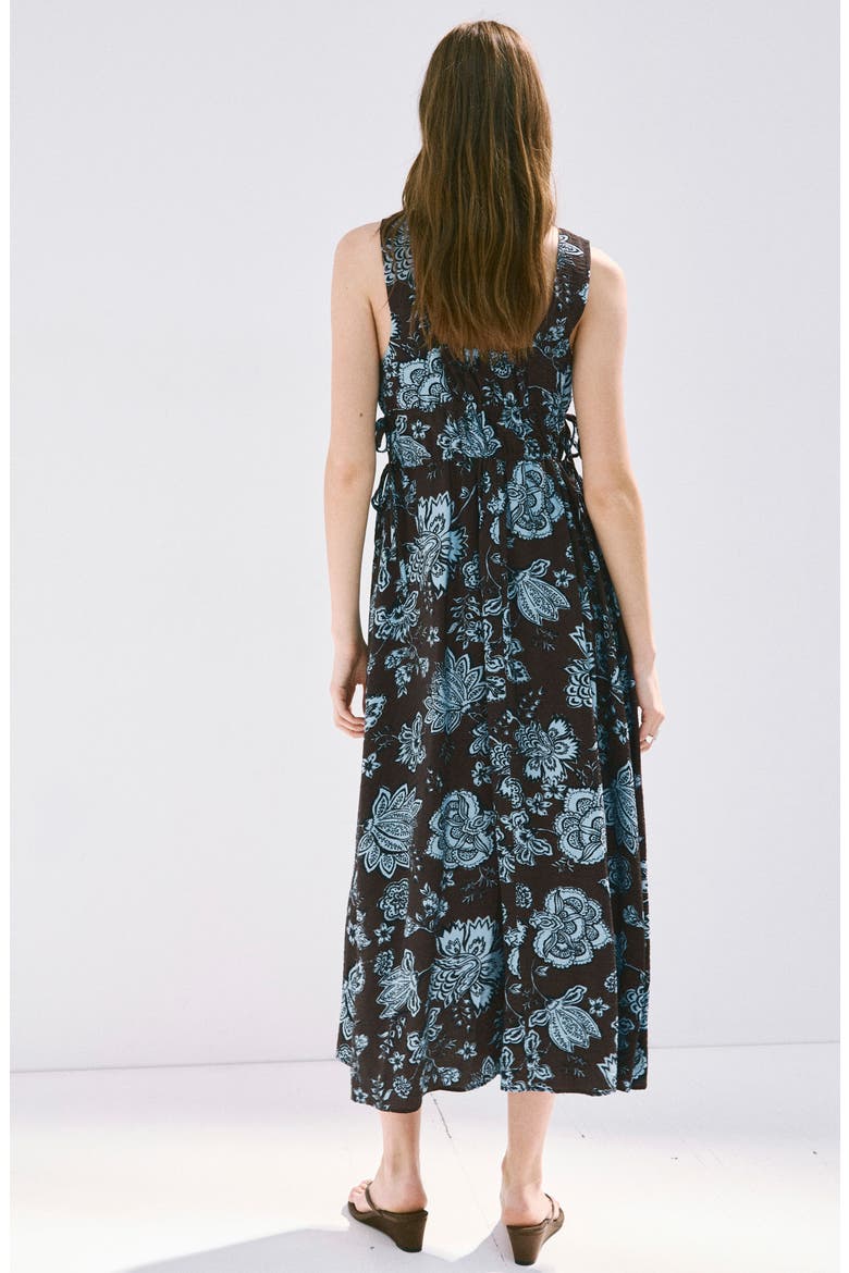 Shirred Floral Sleeveless Dress, Alternate, color, CHOCOLATE