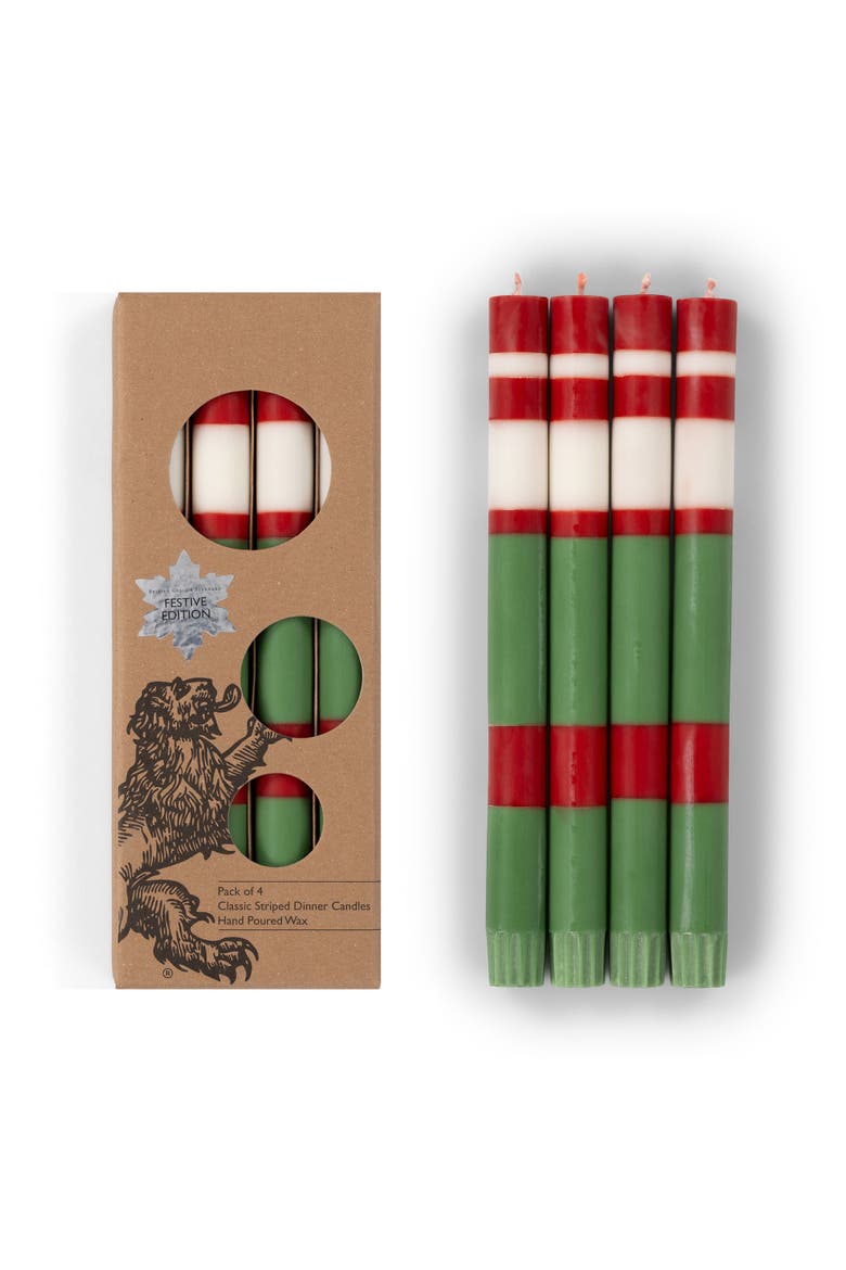 Striped Dinner Candles Holiday Set - Set of 4, Main, color, Emerald & Red