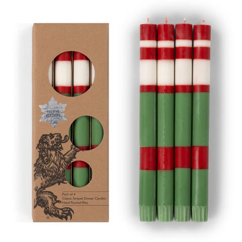 Striped Dinner Candles Holiday Set - Set of 4