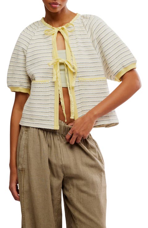 Tropic Stripe Cotton Tie Front Top