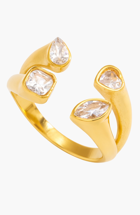 Gold Tone Cubic Zirconia Open Ring
