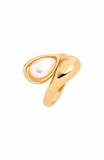 Teardrop Faux Pearl Bypass Ring