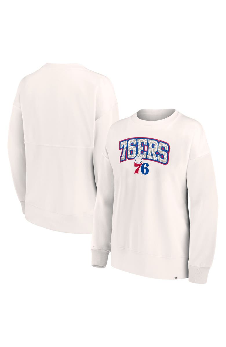 FANATICS Women's Fanatics White Philadelphia 76ers Tonal Leopard Pullover Sweatshirt, Alternate, color, White