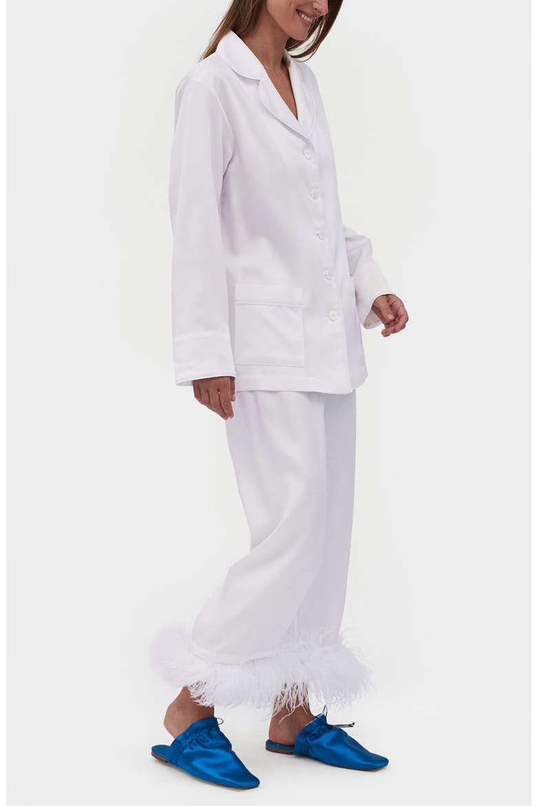 Party Pajamas with Detachable Ostrich Feather Trim, Alternate, color, WHITE
