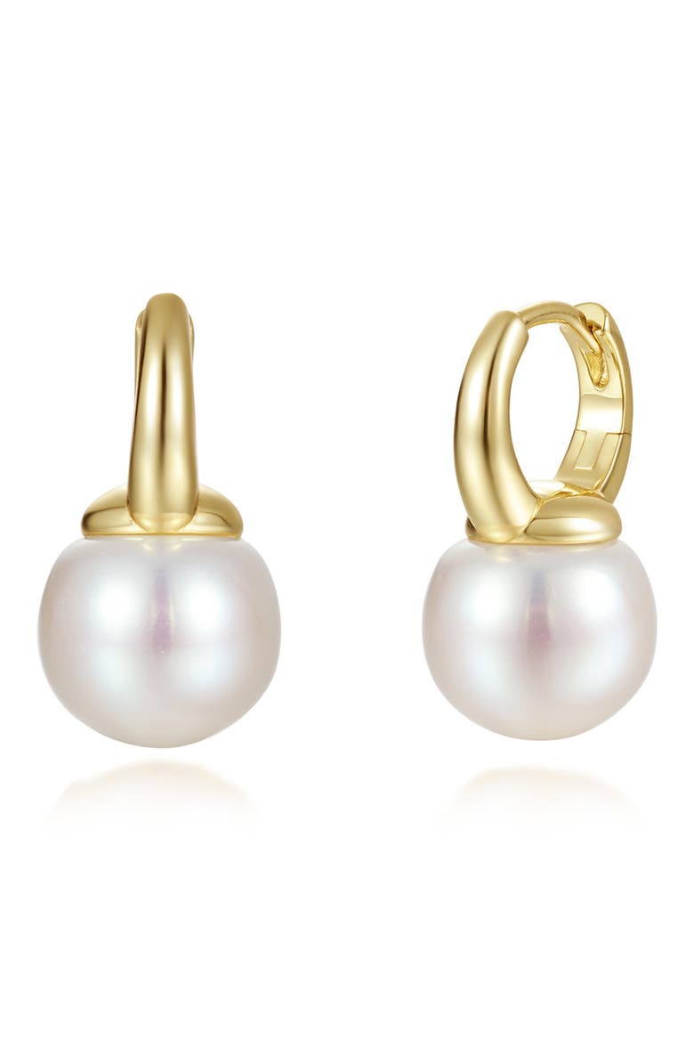Cultured Freshwater Pearl Huggie Hoop Drop Earrings, Main, color, WHITE/ GOLD