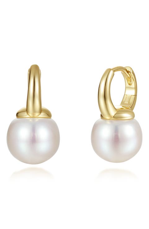 Cultured Freshwater Pearl Huggie Hoop Drop Earrings