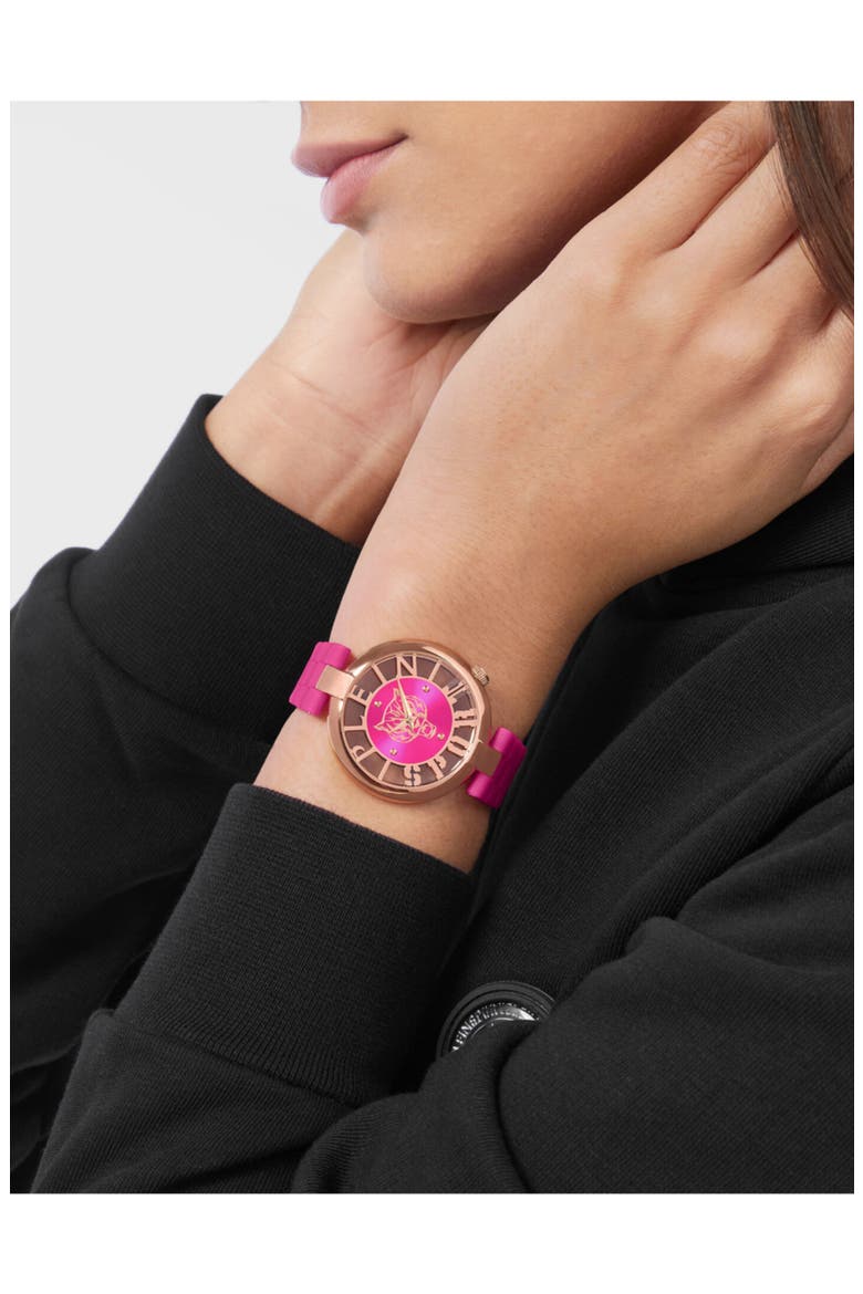 Tiger Luxe Quartz Silicone Strap Watch, 36mm, Alternate, color, ROSE GOLD