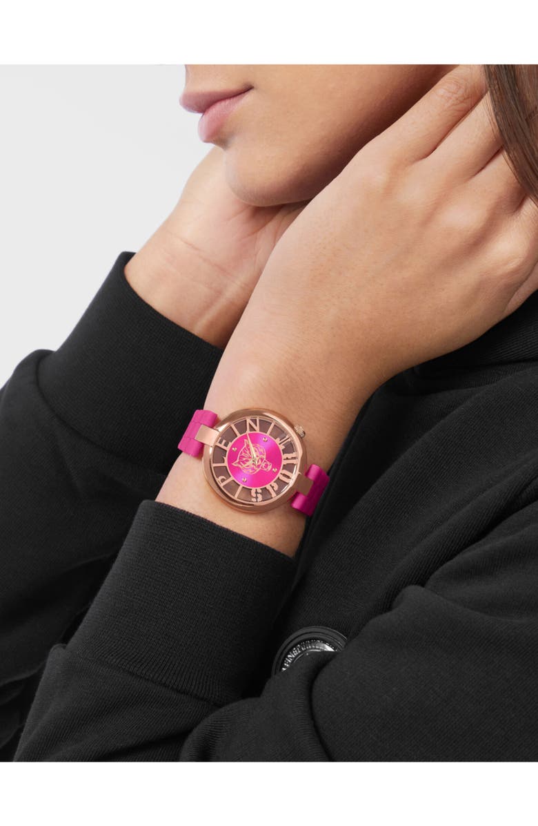 PLEIN SPORT Tiger Luxe Quartz Silicone Strap Watch, 36mm, Alternate, color, Rose Gold