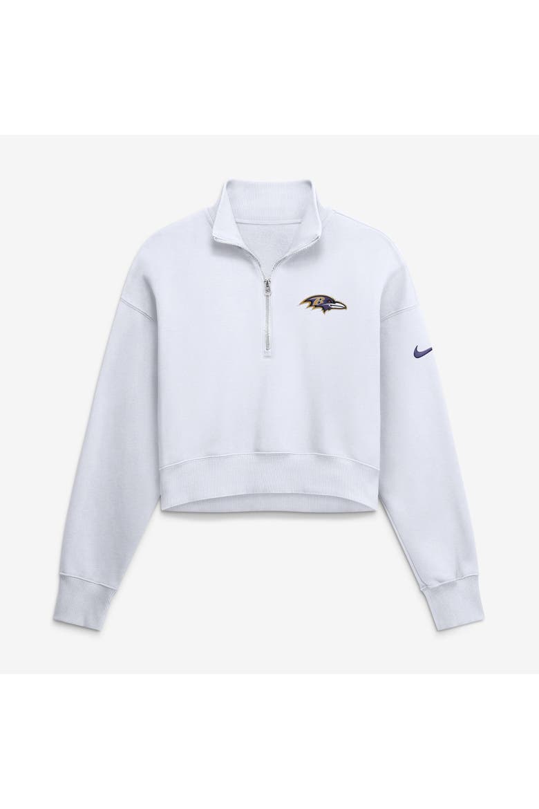Women's Nike White Baltimore Ravens Oversized Phoenix Fleece Cropped Quarter-Zip Sweatshirt, Main, color, White