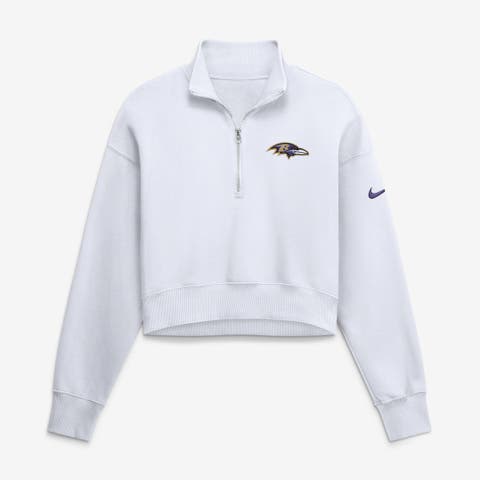 Women's Nike White Baltimore Ravens Oversized Phoenix Fleece Cropped Quarter-Zip Sweatshirt