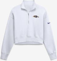 Nike Women's Nike White Baltimore Ravens Oversized Phoenix Fleece Cropped Quarter-Zip Sweatshirt