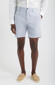 Berle Flat Front Mini Cotton Seersucker Shorts