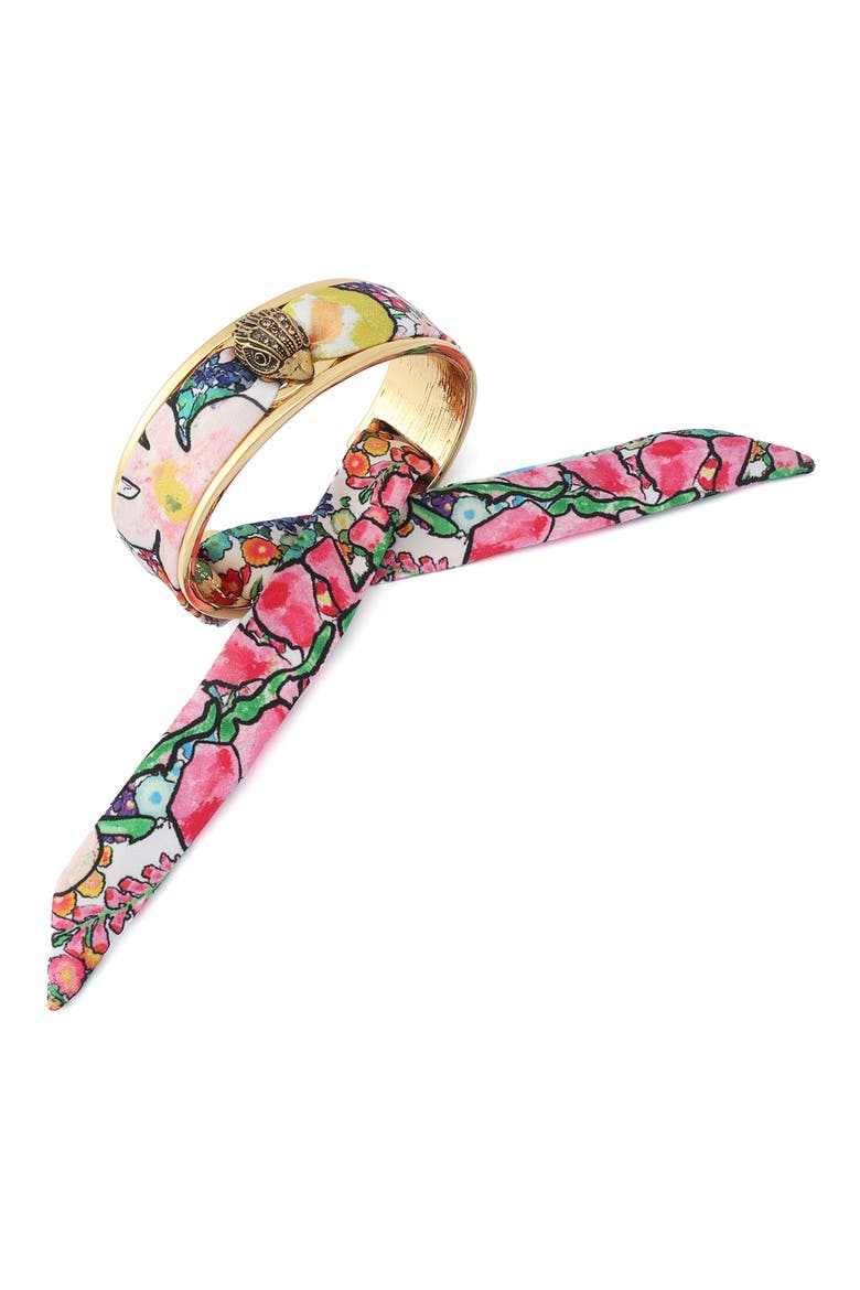 Floral Fabric Tie Cuff Bracelet, Alternate, color, GOLD/ PINK MULTI