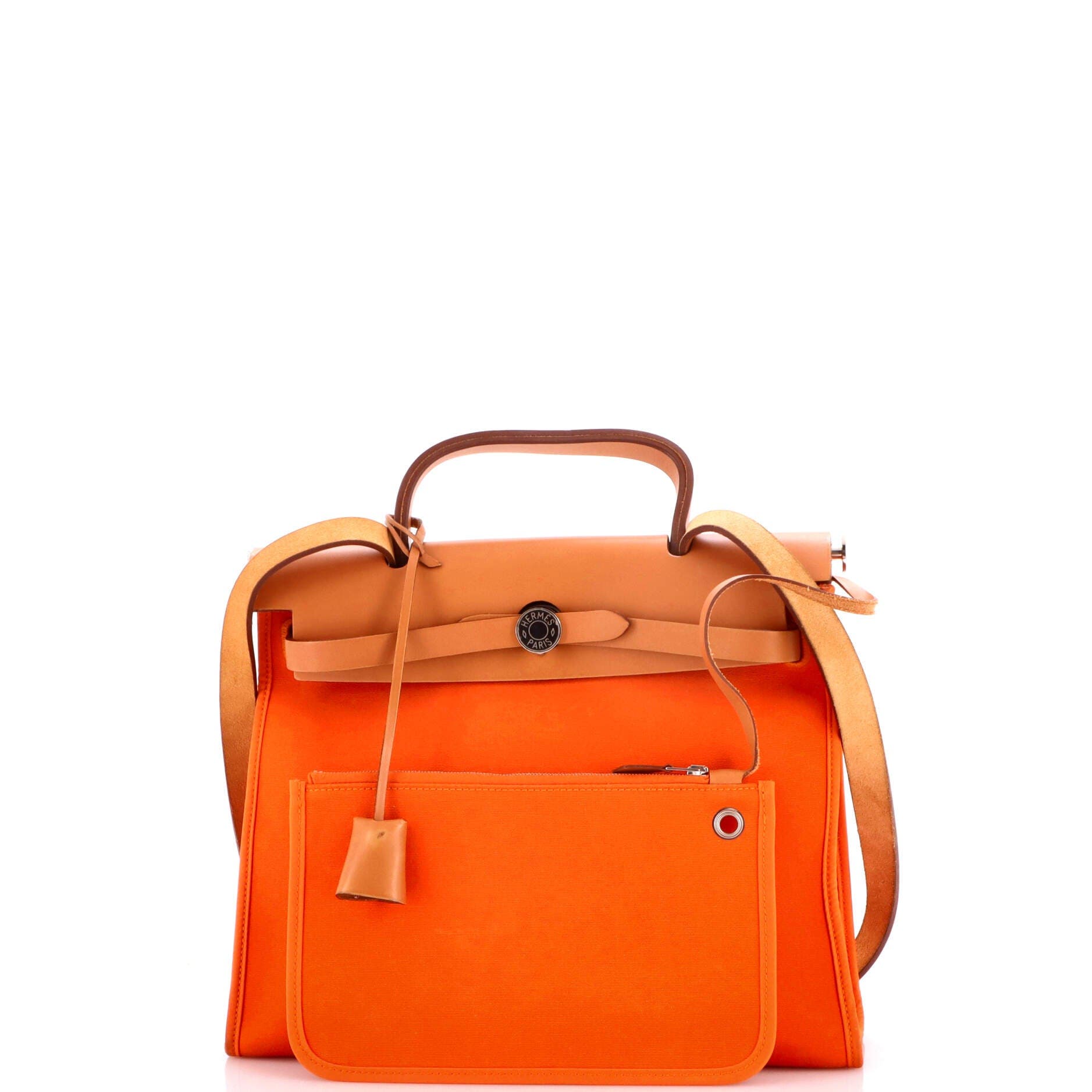 Pre-Owned Hermes Herbag Zip Leather and Toile 31, Alternate, color, Orange H