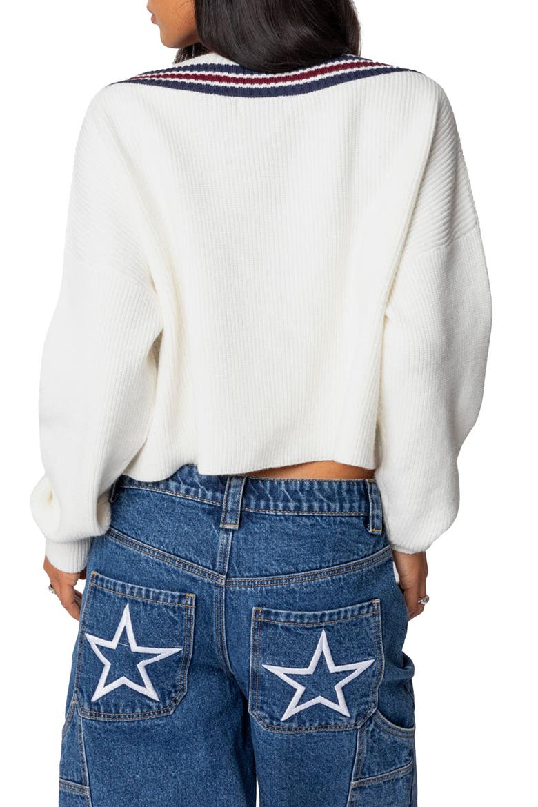 Lauryl Stripe V-Neck Sweater, Alternate, color, WHITE