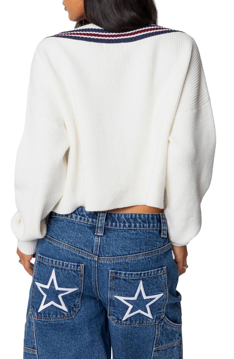 EDIKTED Lauryl Stripe V-Neck Sweater, Alternate, color, White