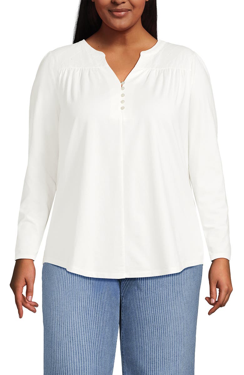 Lands' End Long Sleeve Lightweight Jersey Notch Neck Tunic Top, Main, color, Ivory