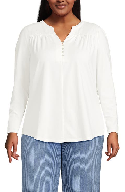 Long Sleeve Lightweight Jersey Notch Neck Tunic Top