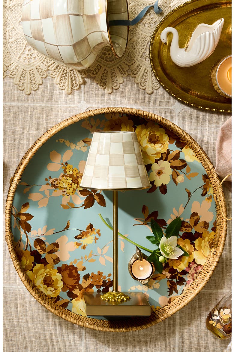 Wild Rose Slate Enameled Steel & Rattan Tray, Alternate, color, BLUE