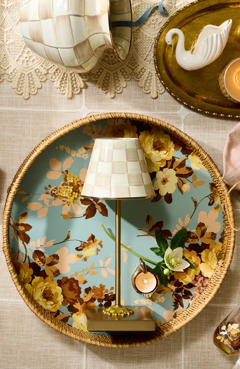 MACKENZIE CHILDS Wild Rose Slate Enameled Steel & Rattan Tray, Alternate, color, Blue